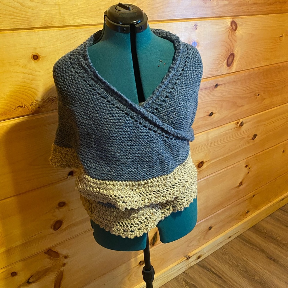 Hand knit wool shawl